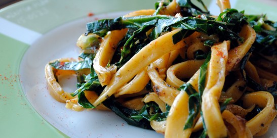 Smoked Paprika Pasta with Stir-Fry Harissa Collard Greens