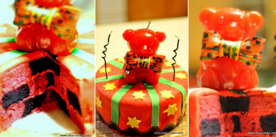 Kwanzaa Kuumba Bear Red and Black Velvet Cake