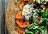 Sweet Potato, Caramelized Shallots, Smoked Mozzarella Pizza with Wilted Arugula
