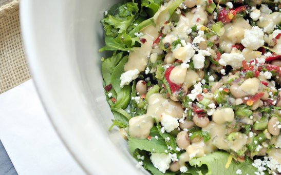 Black-eye Pea and Kale Salad with Chickpea Vinaigrette