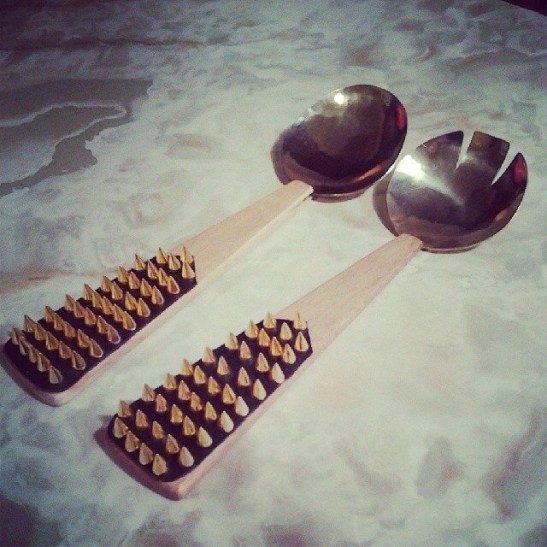 The spikes give a fashion forward edginess rarely found in flatware. Make a statement when least expected! Check out these eclectic leather coasters. Soft, yet funky touches for the home. By Terina Nicole of Jypsea Leather Goods.